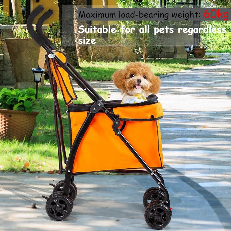 Heavy-Duty Oxford Fabric Foldable Pet Stroller with Storage Basket — Lightweight Dog Shopping Cart