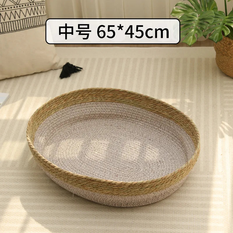 Portable Rattan & Seagrass Cat Bed Nest, All-Season