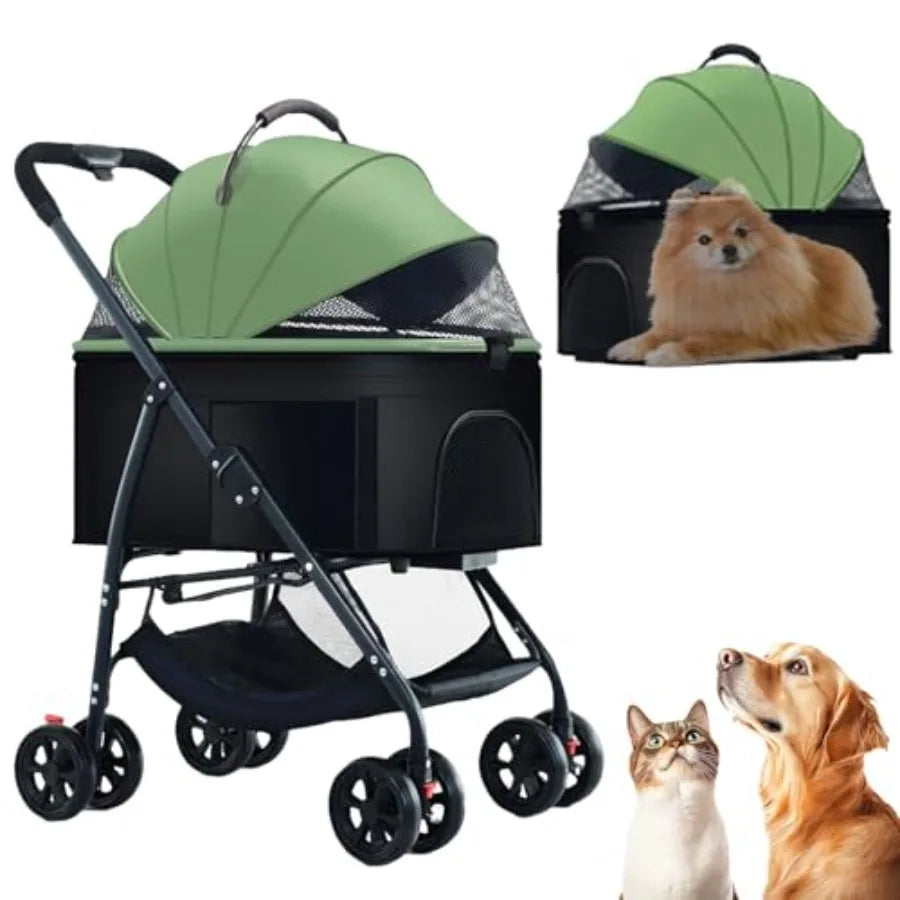 3-in-1 Multifunction 4-Wheel Folding Dog Stroller with Detachable Carrier