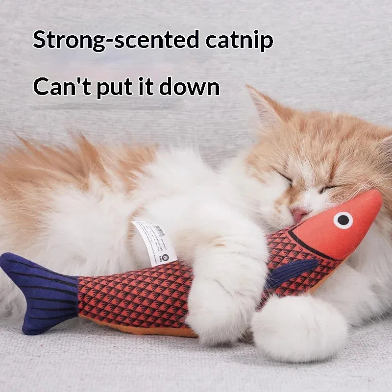 Catnip & Silvervine Fish Kicker Toy — Chew-Resistant with Wand Attachment