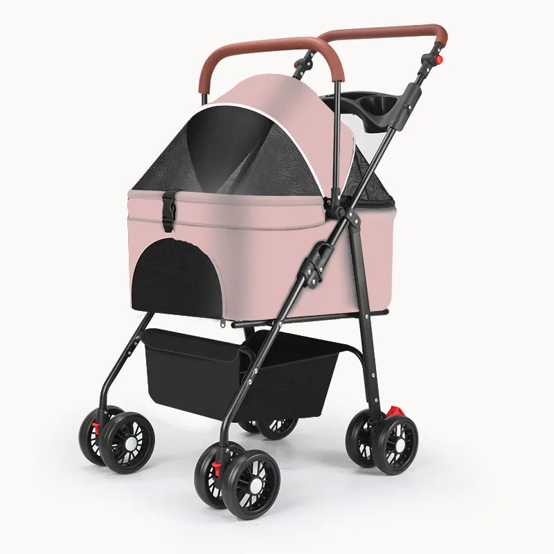Compact Foldable Pet Stroller with Detachable Carrier for Teddy Dogs & Cats — Lightweight Outdoor Cart