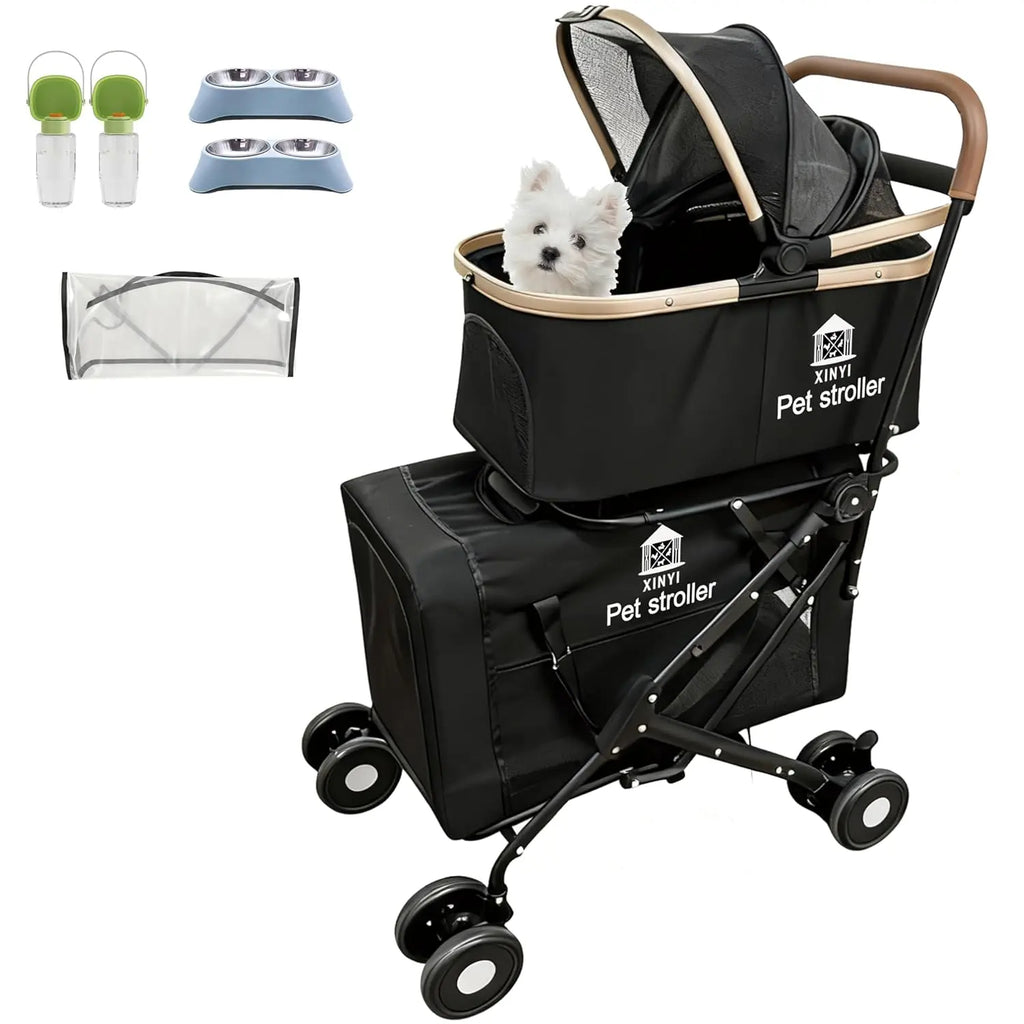 XL Double Outdoor Pet Running & Travel Stroller with Weather Cover — All-Weather Jogging Cart for Dogs & Cats