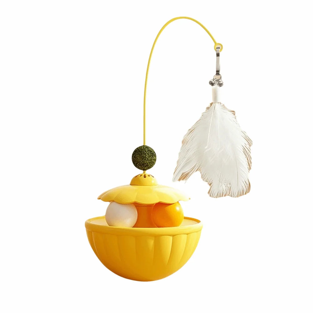 Feather Teaser Pole with Bells & Treat Dispenser — Indoor Cat Exercise Toy