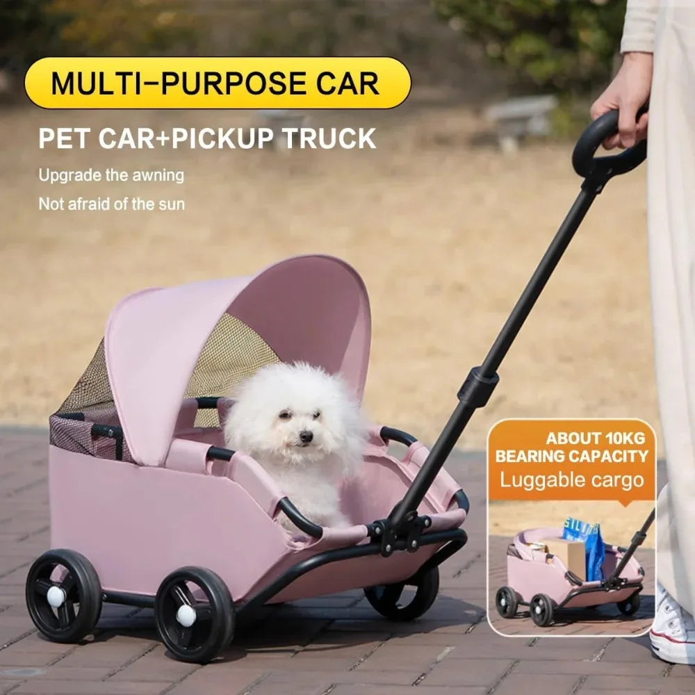 Foldable 4-Wheel Pet Cart with Sun Cover for Small Dogs & Cats