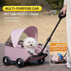 Foldable 4-Wheel Pet Cart with Sun Cover for Small Dogs & Cats