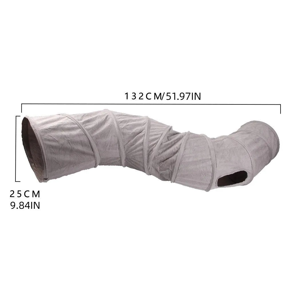 Collapsible S-Shaped Cat Tunnel — 3-Entry Suede Play Tube for Cats & Kittens