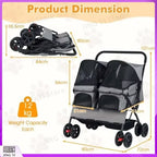 Foldable Double Pet Stroller with Adjustable Sunshade & Storage Basket
