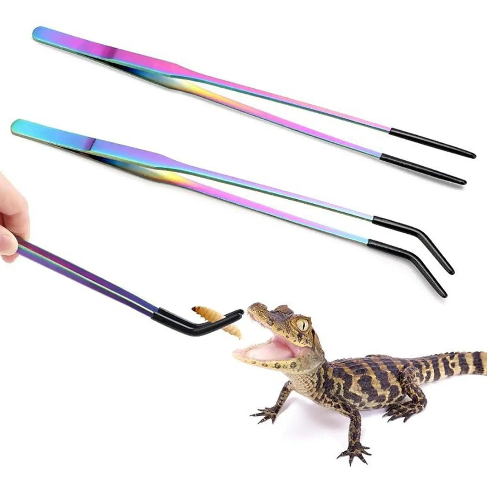 Stainless Steel Reptile Feeding Tongs — Soft-Tip Precision Tweezers