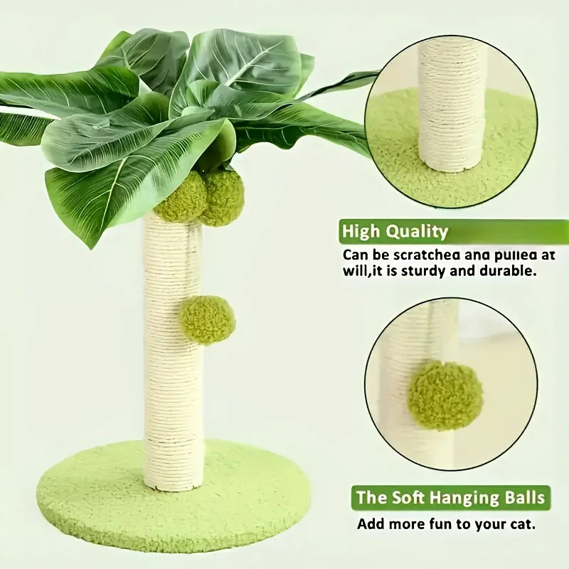 Coconut Tree Cat Scratching Post — Sisal Surface with Hanging Ball Toy