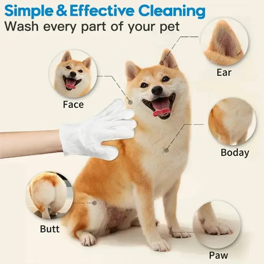 No-Rinse Pet Bathing Gloves — Tea Tree & Aloe Formula for Dogs & Cats (6-Pack)