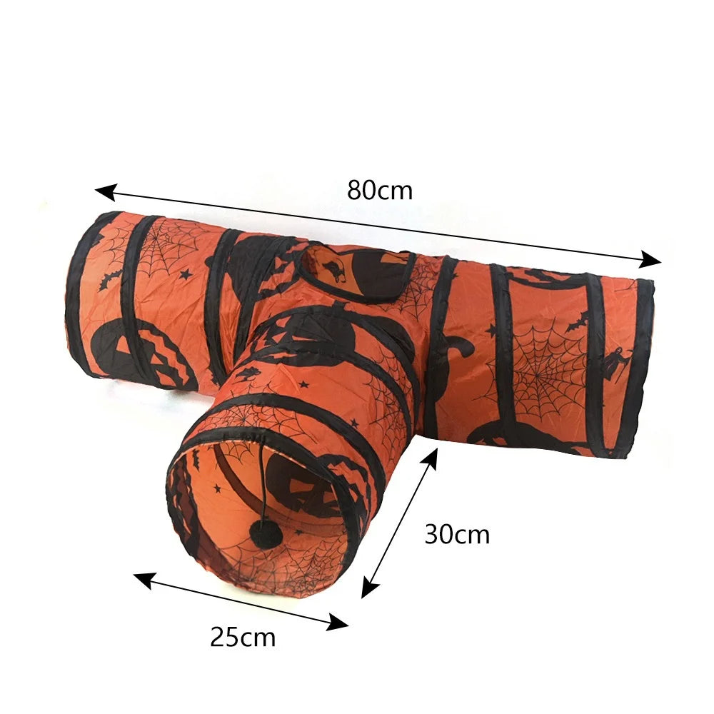 Collapsible Cat Tunnel — Halloween-Themed Multi-Branch Play Tube
