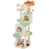Paw-Shaped Plush Cat Tree with Condos (58in)