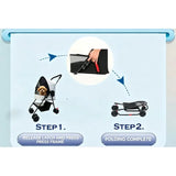 Pet Stroller Lightweight Metal Foldable Multi Tier Carrier Round Handle For Cats Dogs Outdoor Travel
