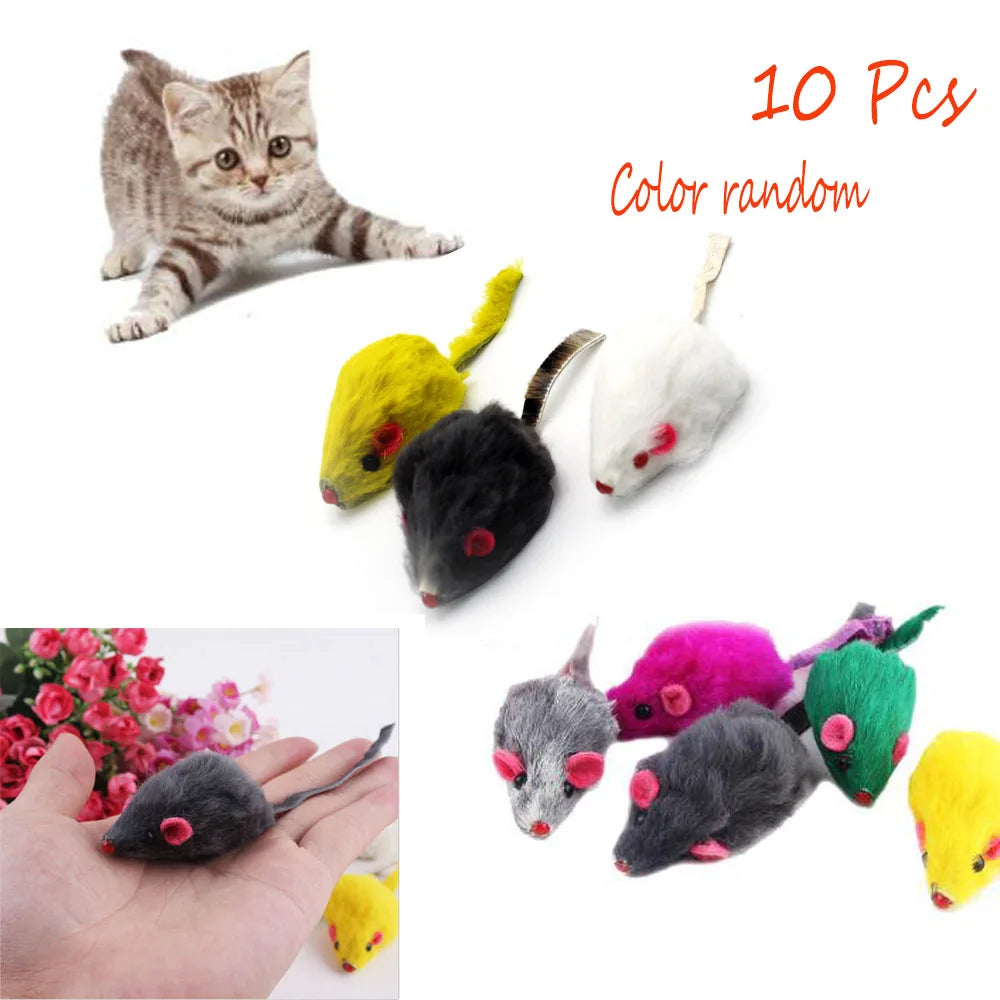 Rabbit Fur Mouse Cat Toys (10-Pack)