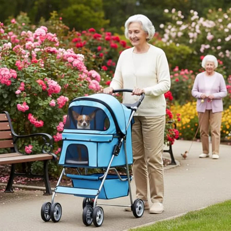 BestOffice 4-Wheel Foldable Pet Stroller with Cup Holder for Small & Medium Dogs & Cats — Lightweight