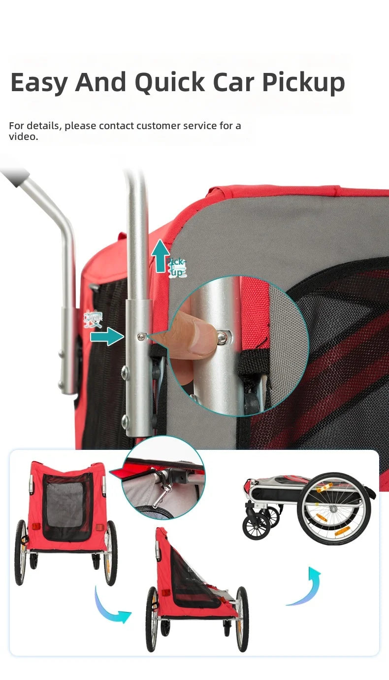 2-in-1 Bike Pet Trailer & Stroller for Dogs & Cats with Large Space — Durable Easy-Ride Carrier