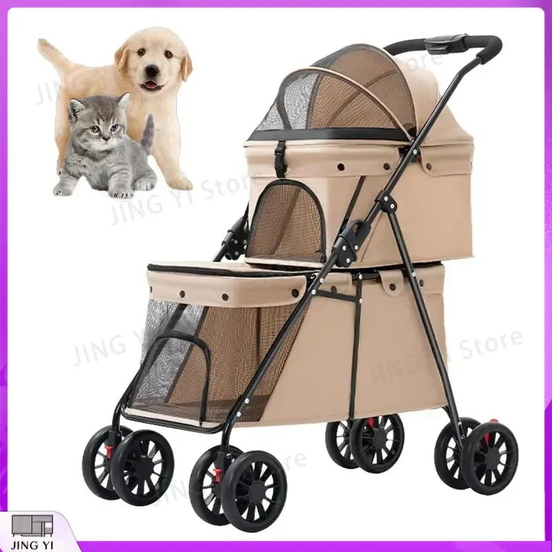 Foldable Lightweight Pet Stroller for Cats & Small Dogs with Safety Belt — Portable Outdoor Carrier
