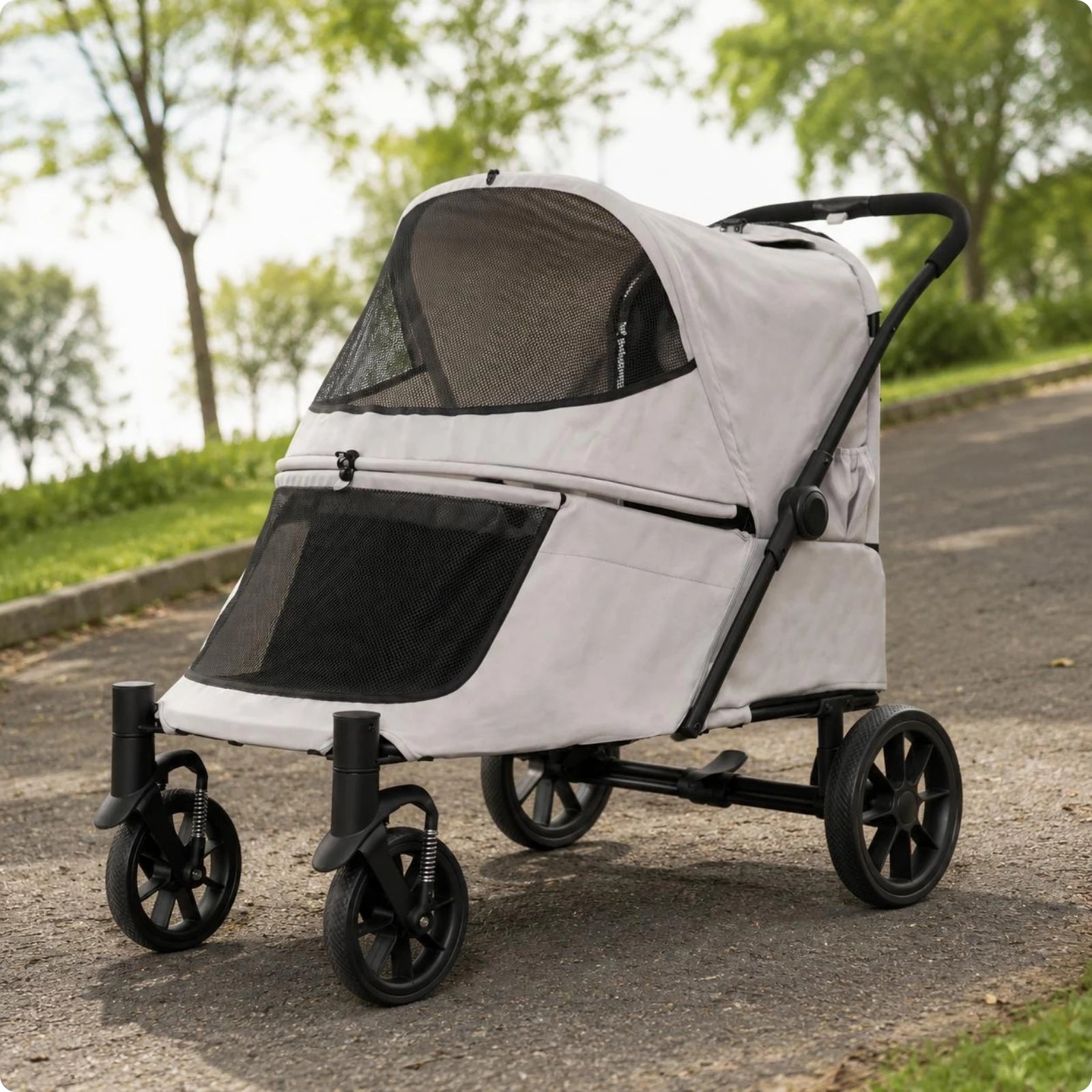 Single-Press Fold Soft-Sided Ventilated Dog Stroller — Quick-Fold Portable Pet Carrier