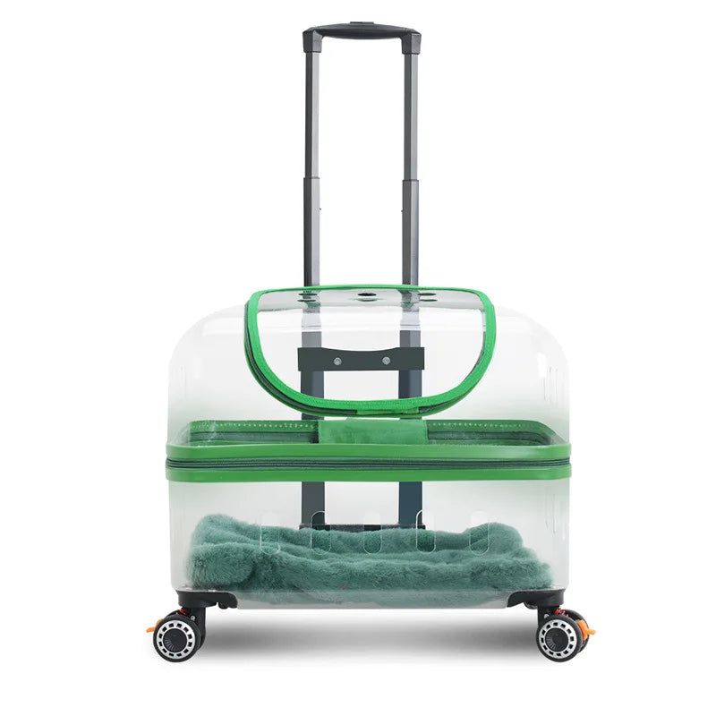 Transparent Plastic Pet Trolley Backpack with Universal Wheels & Zipper