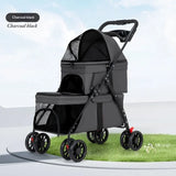 Double Deck Pet Stroller Folding 4‑Wheel Dog Cat Stroller Breathable Mesh Travel Carrier Cart for Two Small Pets