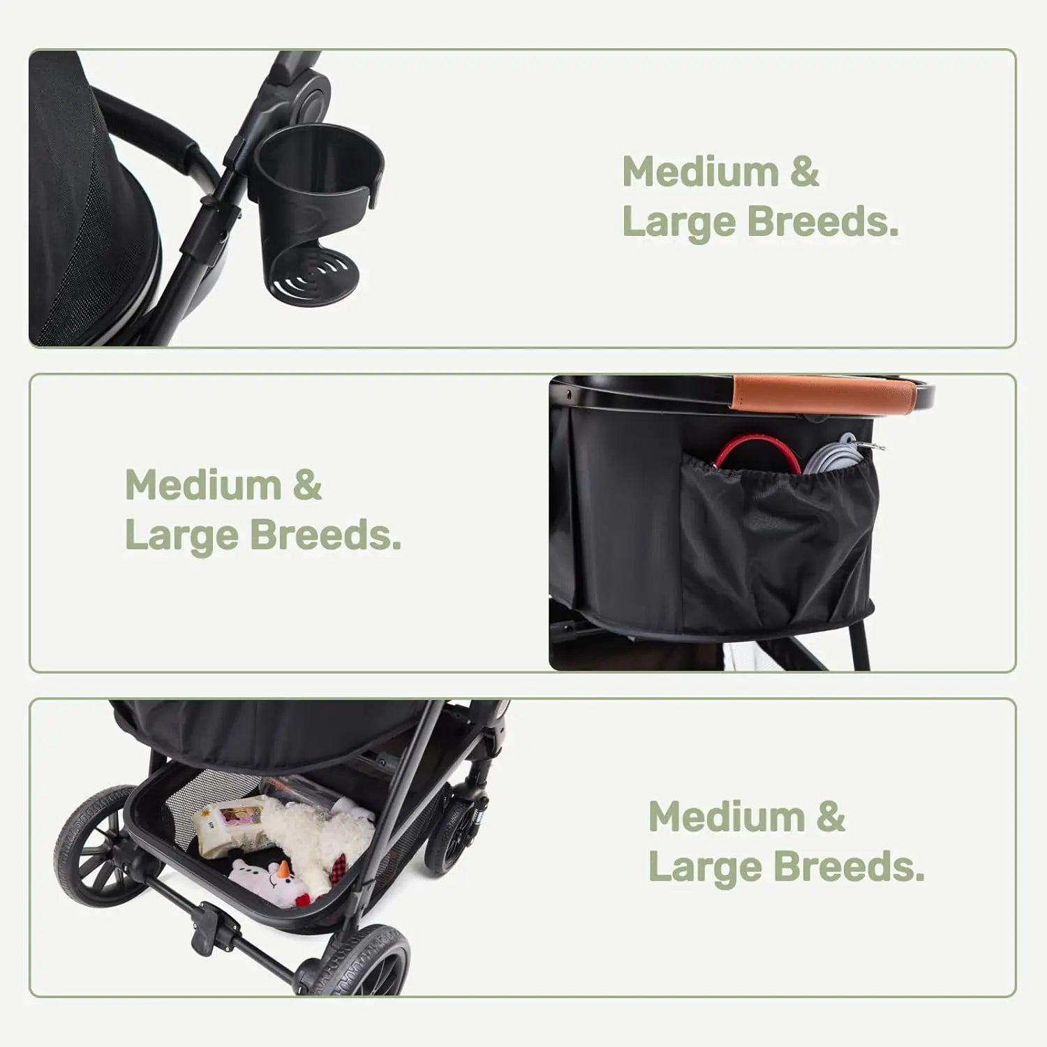 3-in-1 All-Terrain Pet Stroller with Detachable Aluminum Frame Carrier for Dogs & Cats