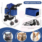 3-Wheel Foldable Pet Stroller with Breathable Mesh Canopy & Cup Holders for Small & Medium Dogs & Cats