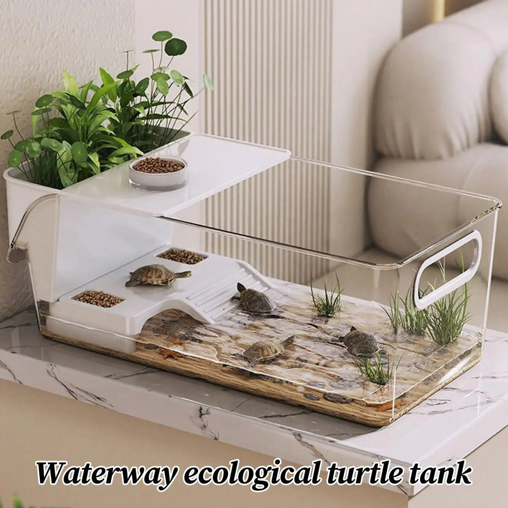 Clear Turtle Tank — Multi-Level Habitat for Basking & Semi-Aquatic Pets