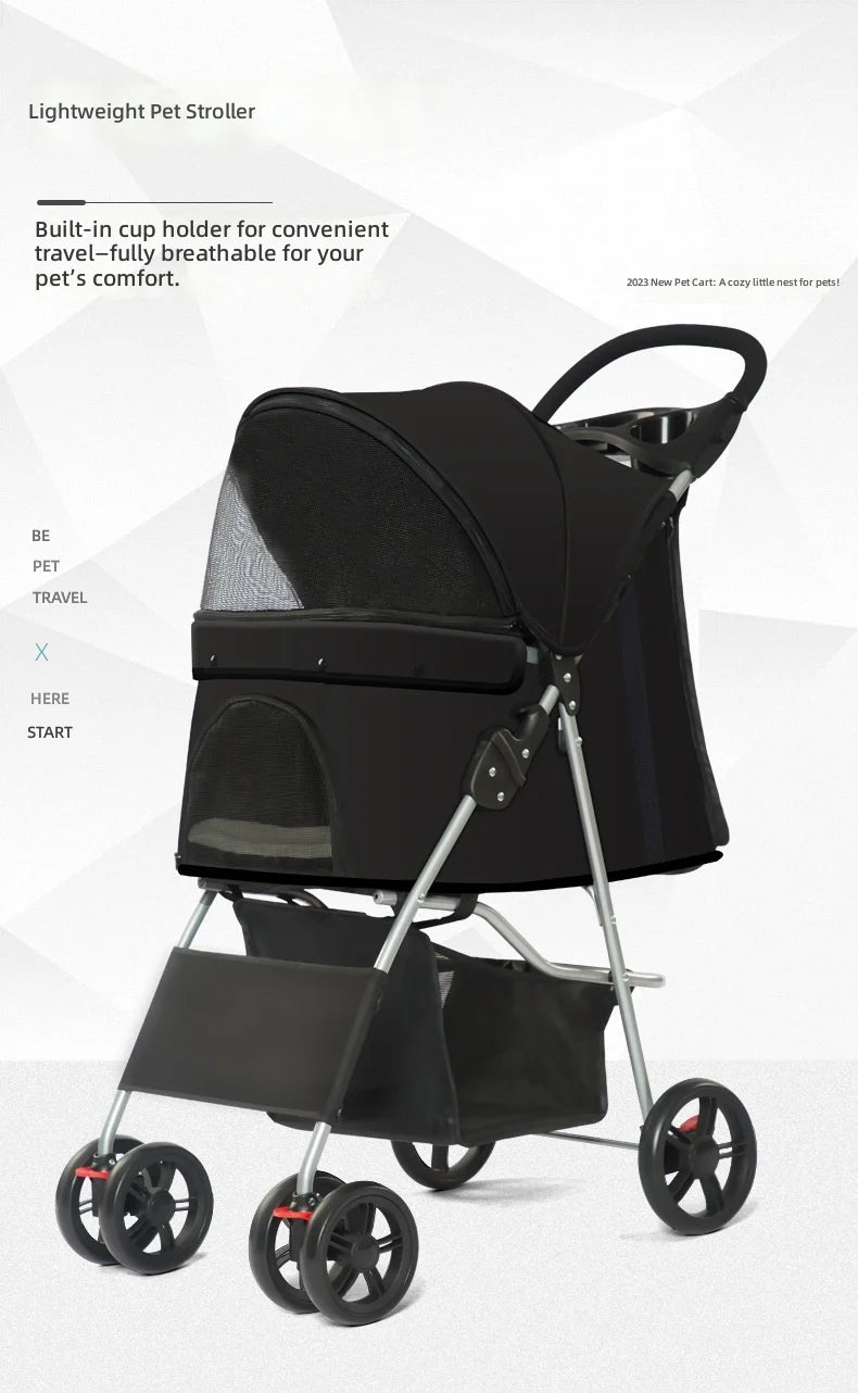 Easy-Fold Pet Travel Carriage Stroller for Small Dogs & Cats