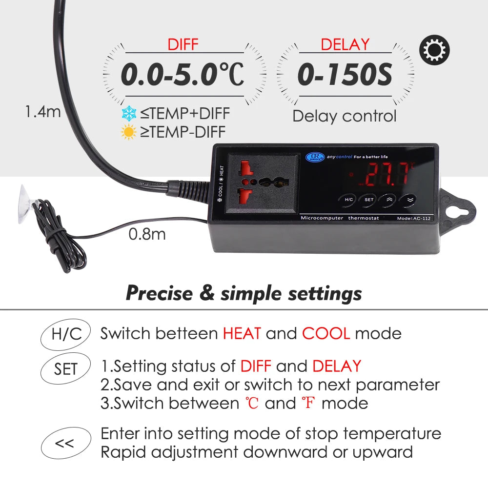 Digital Terrarium Thermostat — LED Controller with Waterproof Probe