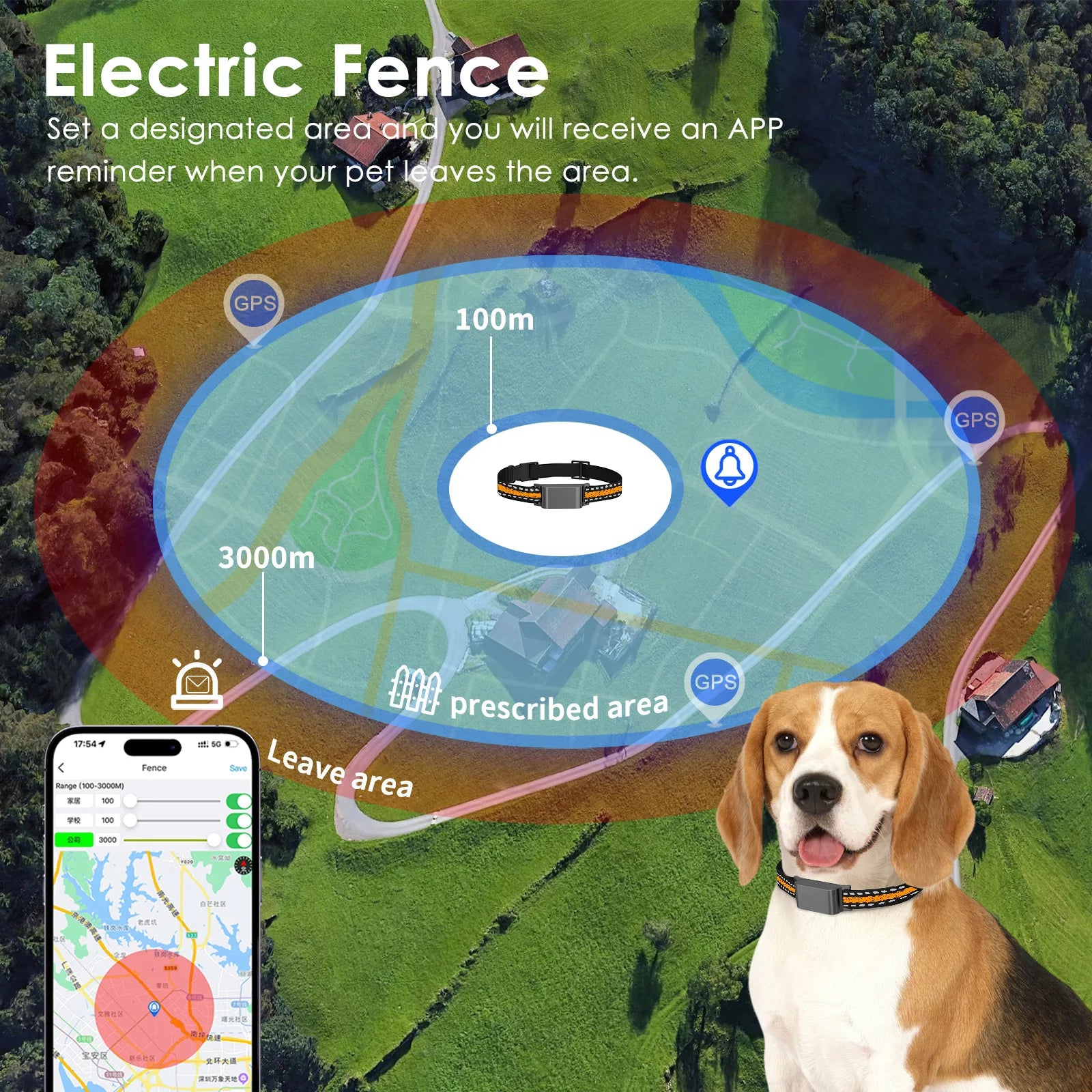 IP67 Waterproof GPS Smart Collar for Cats & Dogs - No Subscription WiFi Real-Time Tracker
