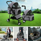 4-Wheel Pet Pram Buggy & Jogger Stroller with Rain Cover for Dogs & Cats