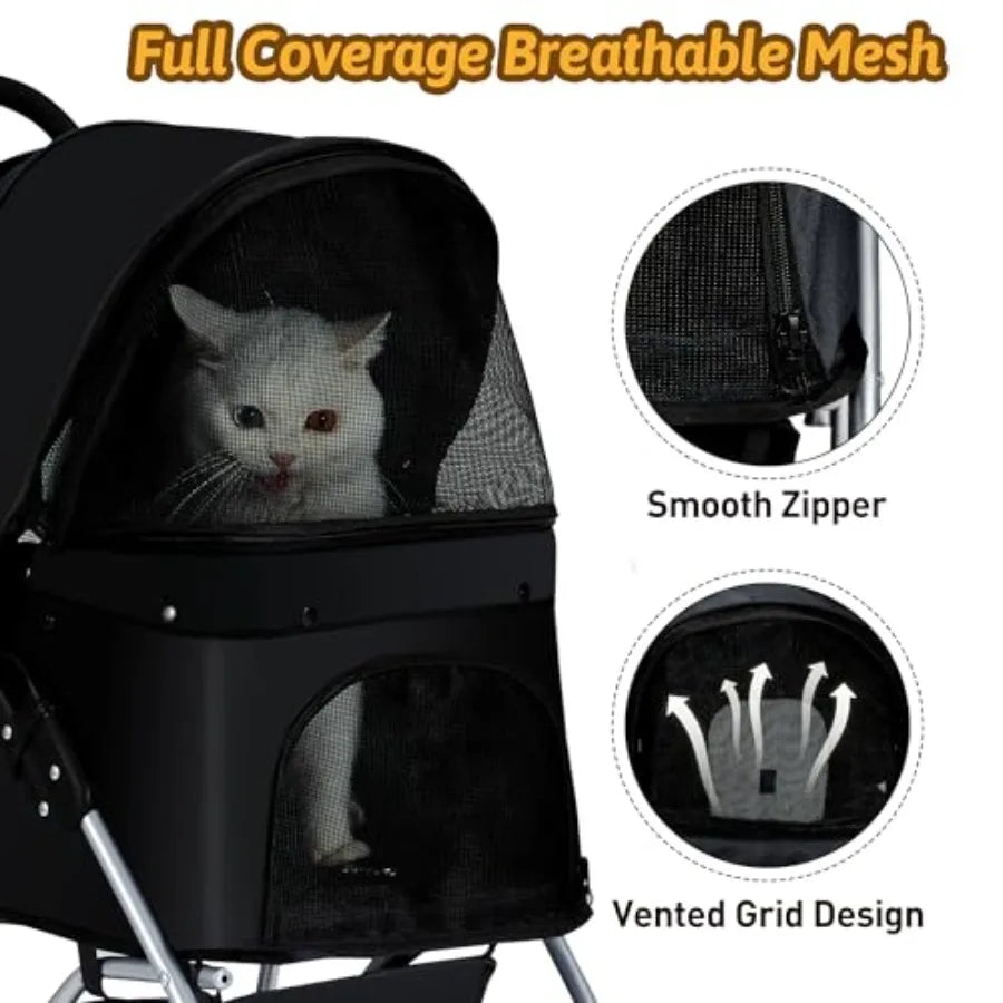 4-Wheel Foldable Pet Stroller with Cup Holder & Storage for Small & Medium Dogs & Cats — Jogger Travel Cart
