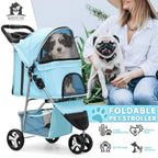 Magshion Foldable 3-Wheel Pet Jogger Stroller with Storage Basket & Cup Holder