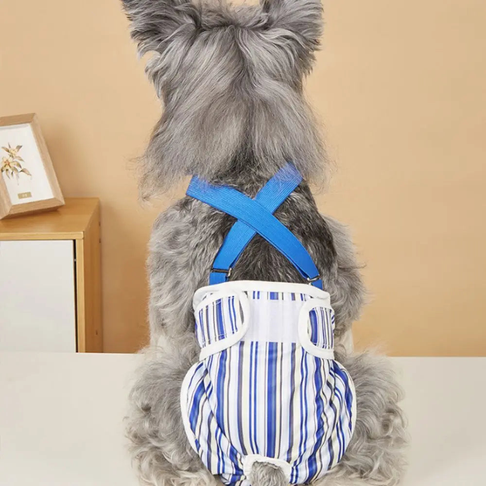 Washable Female Dog Diaper with Suspenders (Striped, Breathable)