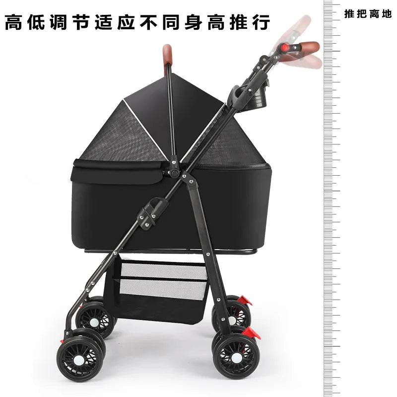 Compact Foldable Pet Stroller with Detachable Carrier for Teddy Dogs & Cats — Lightweight Outdoor Cart