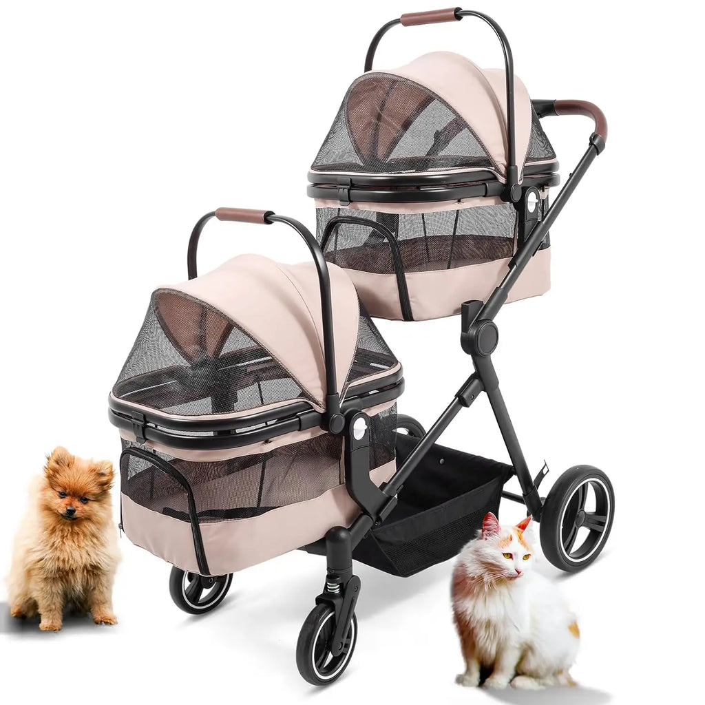 Convertible Single & Double Foldable Pet Stroller for Small & Medium Dogs & Cats — Portable Car Travel Carrier