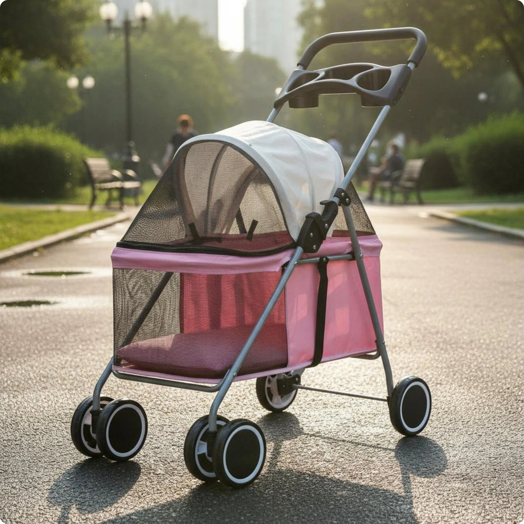 Foldable Twin-Wheel Pet Stroller Carrier for Outdoor Transport