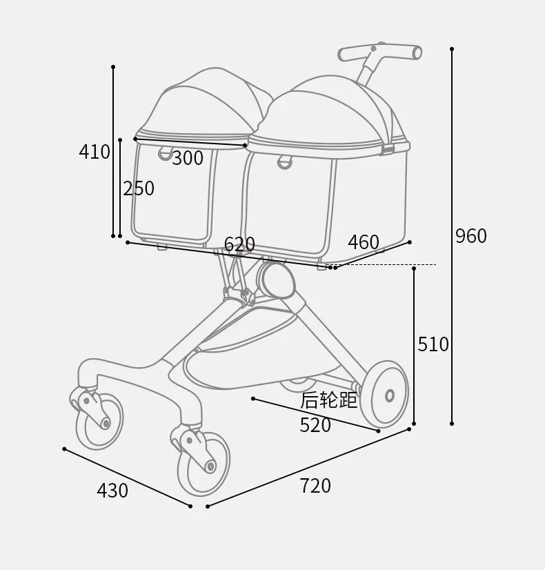 Foldable Detachable Double Pet Stroller for Two Dogs & Cats
