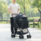 Lightweight Foldable Pet Carrier with Full-Rotation Wheels & Detachable Carrier for Dogs & Cats