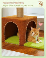 35in Cat Tree with Sisal Posts, Hammock & Flower Bed, Brown
