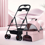 Ultra-Breathable Mesh One-Hand Folding Pet Stroller with Dual Zippered Doors & Detachable Carrier for Dogs & Cats