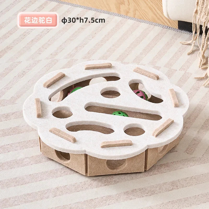 Felt Puzzle Box Cat Toy with Rolling Ball — Indoor Hunt & Dig