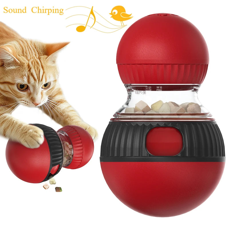 Cat Training Leaky Ball with Chirping Bird — Interactive Slow Feeder Toy