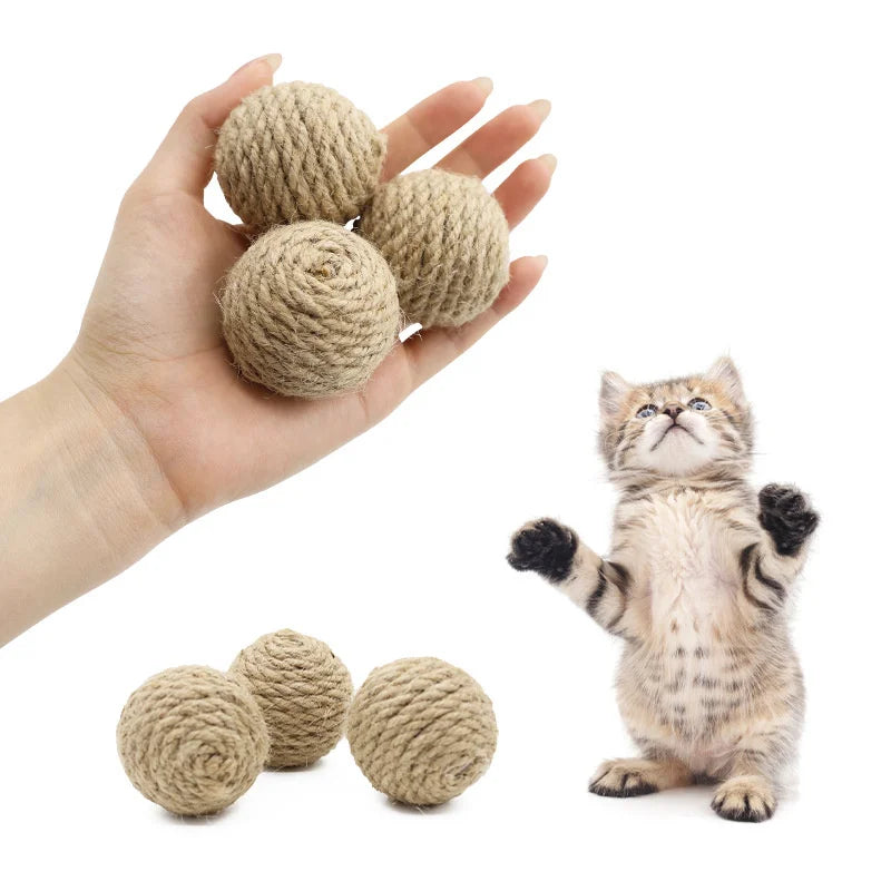 Hand-Woven Hemp Rope Cat Ball Set — Crinkle Sound Scratch Toy