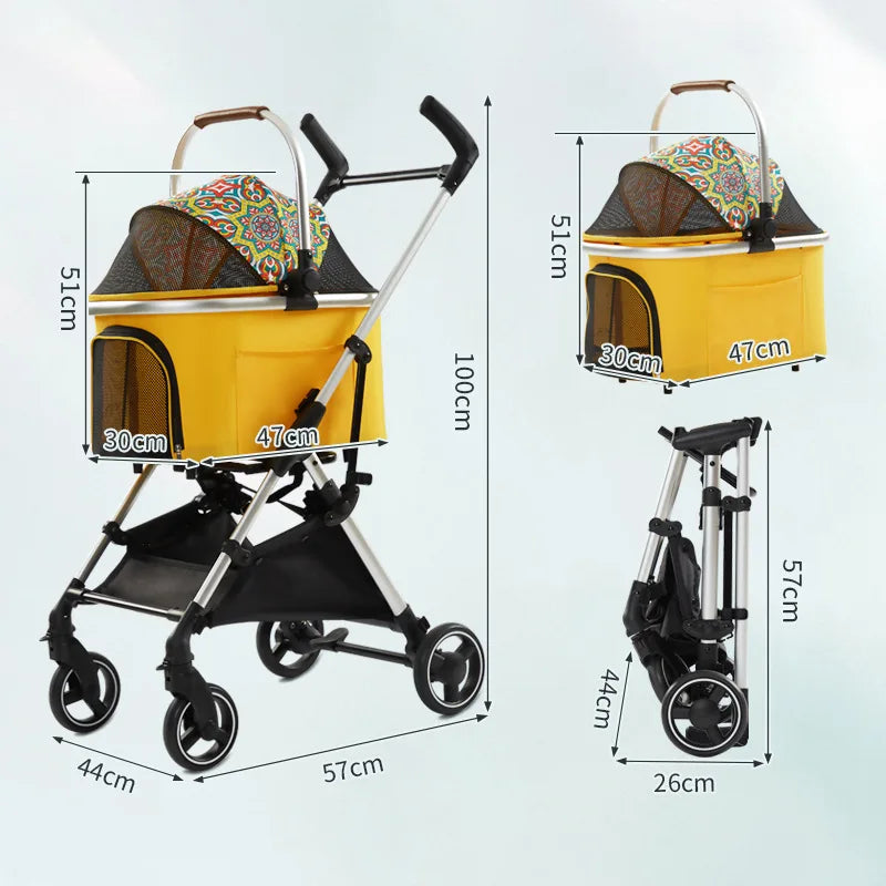 Foldable Pet Stroller with Swivel Wheels & Trolley Bag for Small Dogs & Cats — Lightweight Outdoor Travel