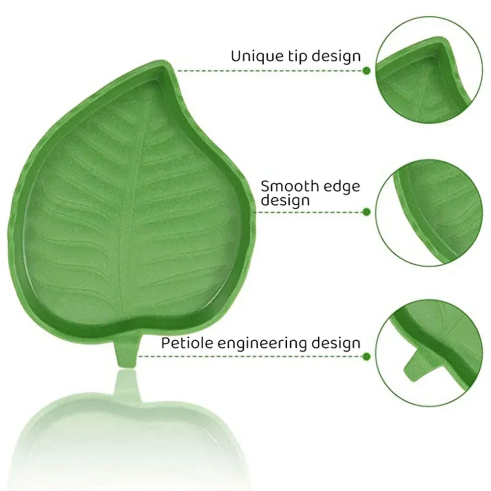 Leaf-Shaped Reptile Feeding Dish — Shallow Water & Food Bowl for Tortoises & Lizards