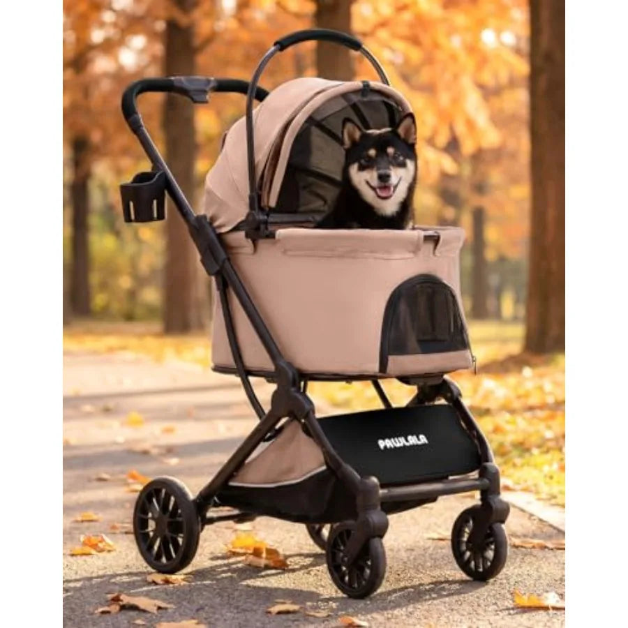 Foldable Pet Stroller with Detachable Carrier & Shock-Absorbing Suspension for Small Dogs