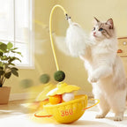 Feather Teaser Pole with Bells & Treat Dispenser — Indoor Cat Exercise Toy
