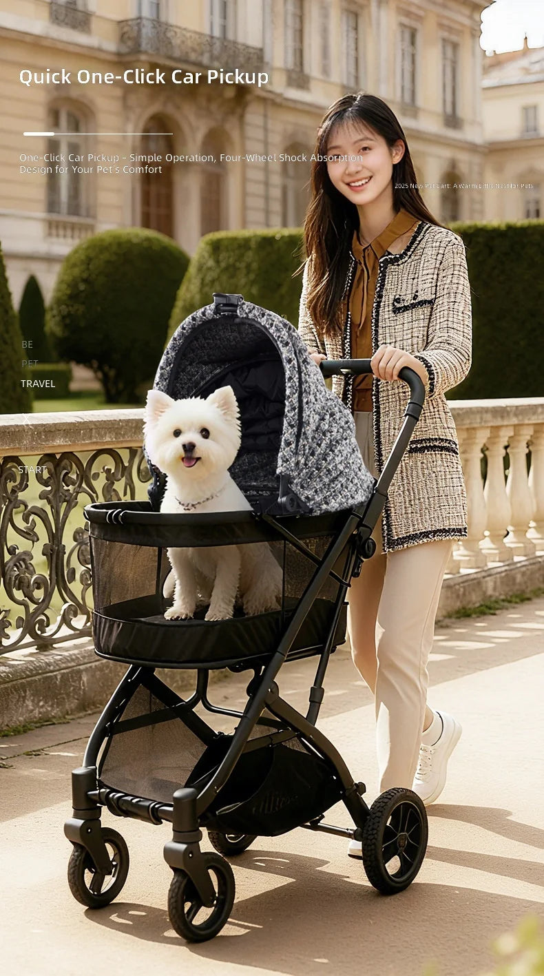 Portable Foldable Pet Stroller for Small Cats & Dogs with All-Terrain Wheels & Adjustable Handle