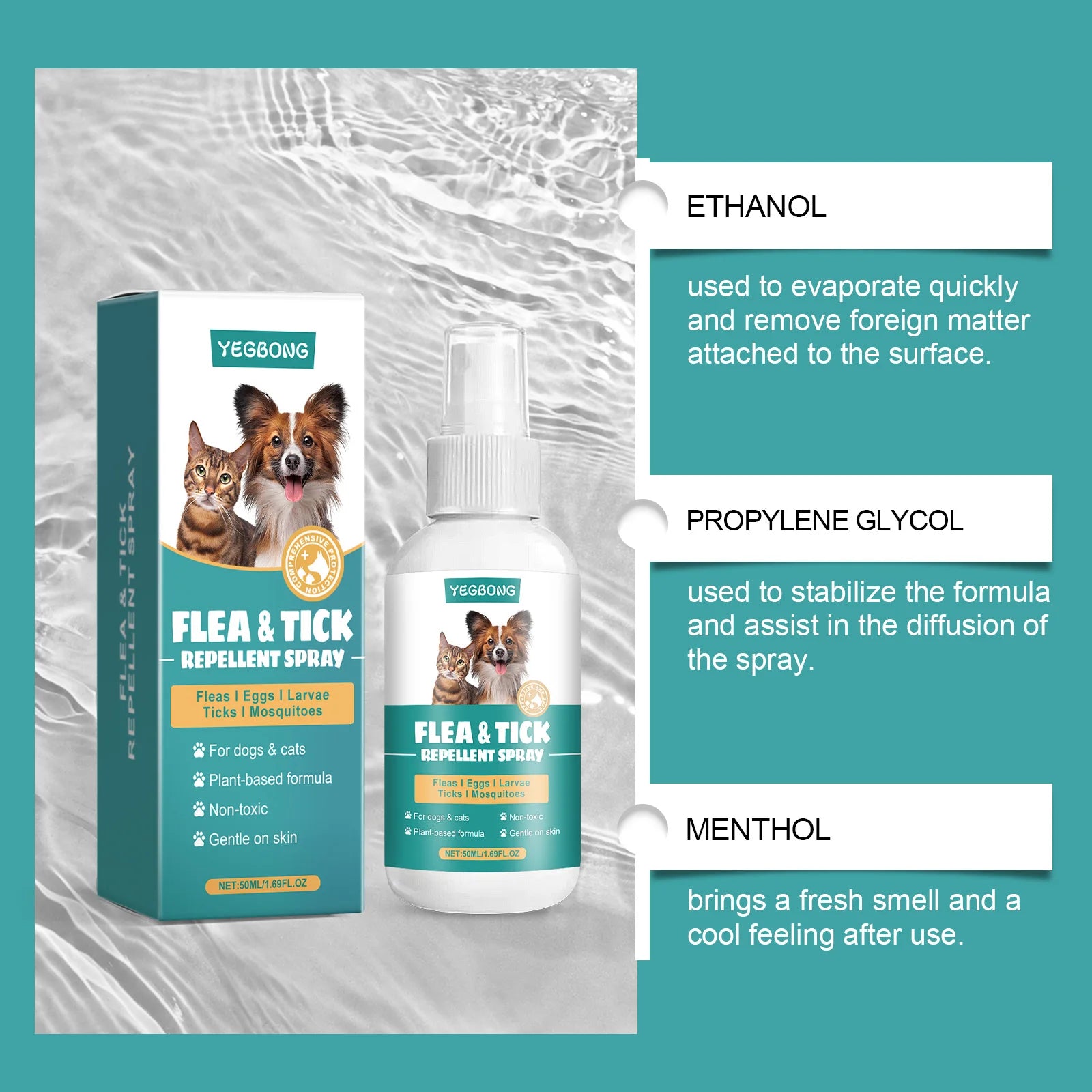 Yegbong Vet-Approved Flea Control Spray — Gentle Daily Use, 50ml